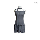 (4color) Wave Flare Sleeveless Tee (Tie Muffler Set)