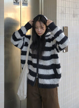 Panple Stripe Wool Hood Knit Cardigan