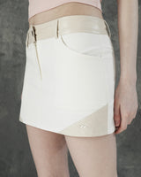 Metal Triclipse Leather Mix Mini Skirt White