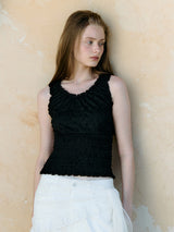SMOCKING SHIRRING BLOUSE BLACK