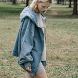 VINTAGE WASHING DENIM HOODIE ZIP UP