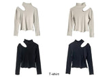 Hollow Shoulder Slit Point Long Sleeve T-Shirt