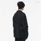 RELABEL Black Multi-Zipper Placket Structure With Exposed Pockets, Loose and Casual Suit