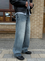 Double back pocket embossed denim pants