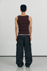 High ribbed logo sleeveless(Brown)