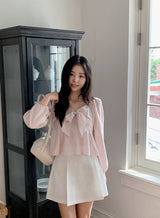 #Fairy Ribbon Puff Long Sleeve Blouse (4color)