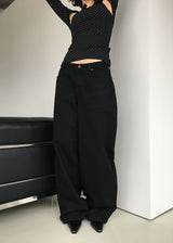 DEEP BLACK LOW WIDE PANTS