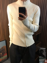 Rib Line Muscle Fit Zip-Up Knit