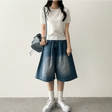 Meli Pintuck Denim Bermuda Shorts [Short & Long Selection*]