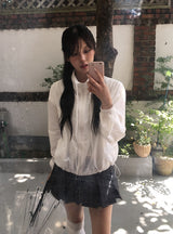 Laugh Pleats Denim Mini Skirt Pants