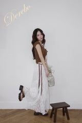twill lace frill long skirt