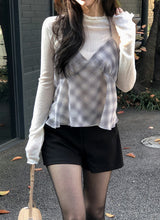 [SHOPPERMADE] シフォンチェックホルターネックスリーブレスブラウス