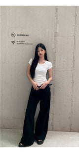 black wide casual straight pants