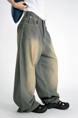 stripe brown washing pants