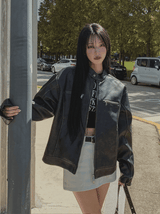 Bleed Washing Leather Biker Jacket