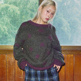 Two way Star Jacquard Knit (deep purple/charcoal)