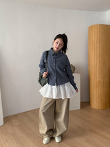 Crane Back Point Wide Washing Denim Pants