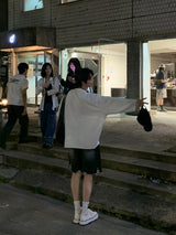 LMN フレイVネックボクシーフィット長袖Tシャツ (4カラー)