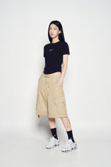 25SS ベーシック ロゴ ヘムライン クロップ ショートスリーブ Tシャツ ブラック