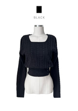 Unbutton slit square neck twist long sleeve knit (7 colors)