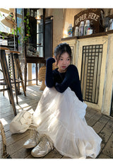 Back White Bow Long Sleeve Knit T-shirt