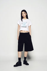 25SS WOMAN ROUND SPRAY RABBIT CROP SHORT SLEEVE T-SHIRT WHITE