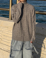 Knob Cable Two-way Knit Zip-up