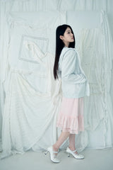 Melody shirring hoodie (White Melange)