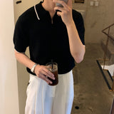 LMN ジェークツートーンジッパーカラー半袖ニット (4 colors)