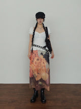VINTAGE CAT FRINTING LONG SKIRT