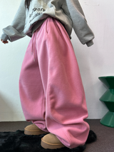 フリース🩷サイドピンタックロングワイドオーバーパンツ 💙🤎🩷🩶🖤5COLOR