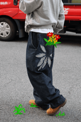 [Hand-Made] ノンフェイドワイドデニムパンツ [Flower series] -  パッチ