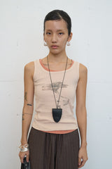Color Flower Ribbed Sleeveless (Beige)