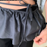 Yokono satin frill strap wrap skirt layered skirt [ CHARCOAL ONLY ]