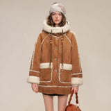 Flower Button Duffle Shearling Coat