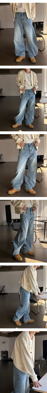 [Unisex] Curve dart wide denim pants