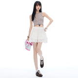 Floral Embroidery Tiered Pleated Mini Skirt