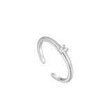 Glam Minimal Line Stone 925 Silver + Rhodium Plating Adjustable Size Ring R037-01H