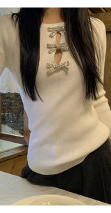 silver bow open ribbed long-sleeved knitwear