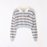 Stripe crop kara top Blue/brown