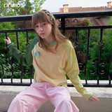 Riverstone plusルーズ ストライプ カラーブロック ラグラン ロングスリーブ Tシャツ