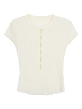 Hollow slit slim ribbed short sleeve tee