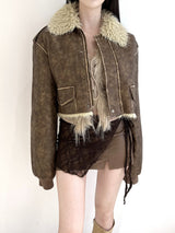 1085. Shearling leather crop mustang jk (2color)