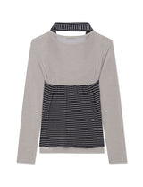 STRIPED HALTER NECK LAYERED T-SHIRT(CHARCOAL)