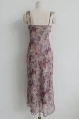 スモーキー モーブ フローラル ラッフル ドレス