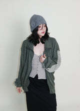 Hakata Stripe Coloring String Knitwear Zip-Up