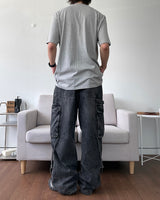 ストラップカーペンターブラックデニムパンツ