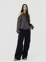Chin Non-Obi Low-Rise Pants, Black