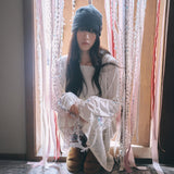 knit button beanie charcoal