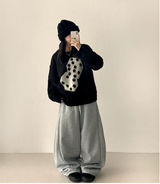 テリーフリースサイドピンタックインシジョンストリングワイドパンツ